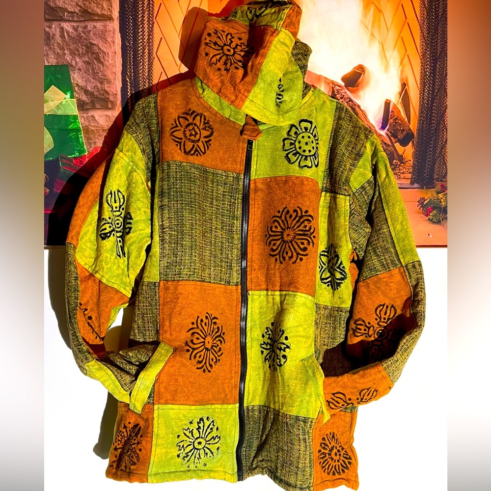 Unisex fleece patchwork jackets with hoodie